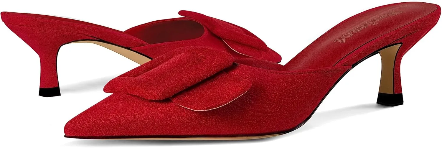 Fericzot Mule Slippers for Women,Slingback Buckle Pumps Pointed Toe Kitten Heels Shoes Slides Backless Dress Sandals