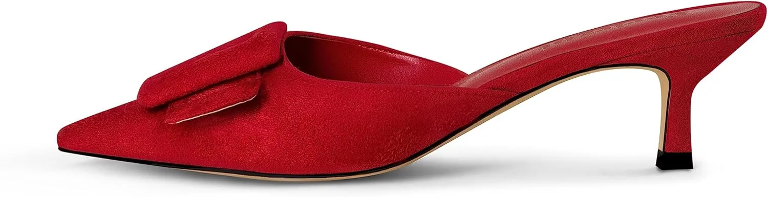 Fericzot Mule Slippers for Women,Slingback Buckle Pumps Pointed Toe Kitten Heels Shoes Slides Backless Dress Sandals