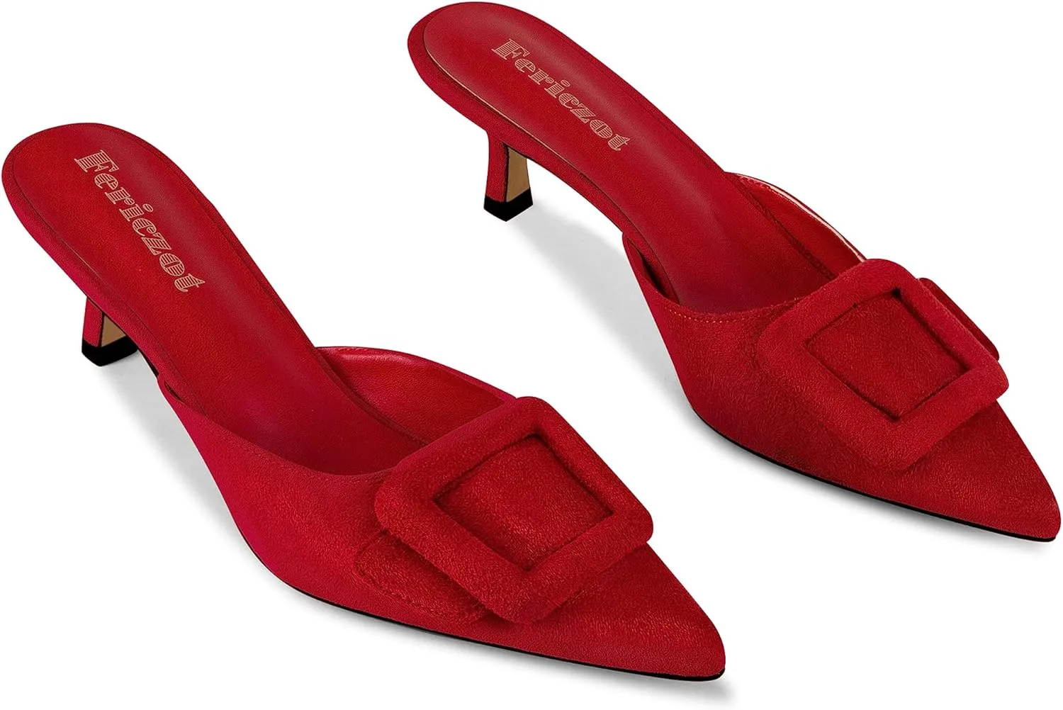 Fericzot Mule Slippers for Women,Slingback Buckle Pumps Pointed Toe Kitten Heels Shoes Slides Backless Dress Sandals