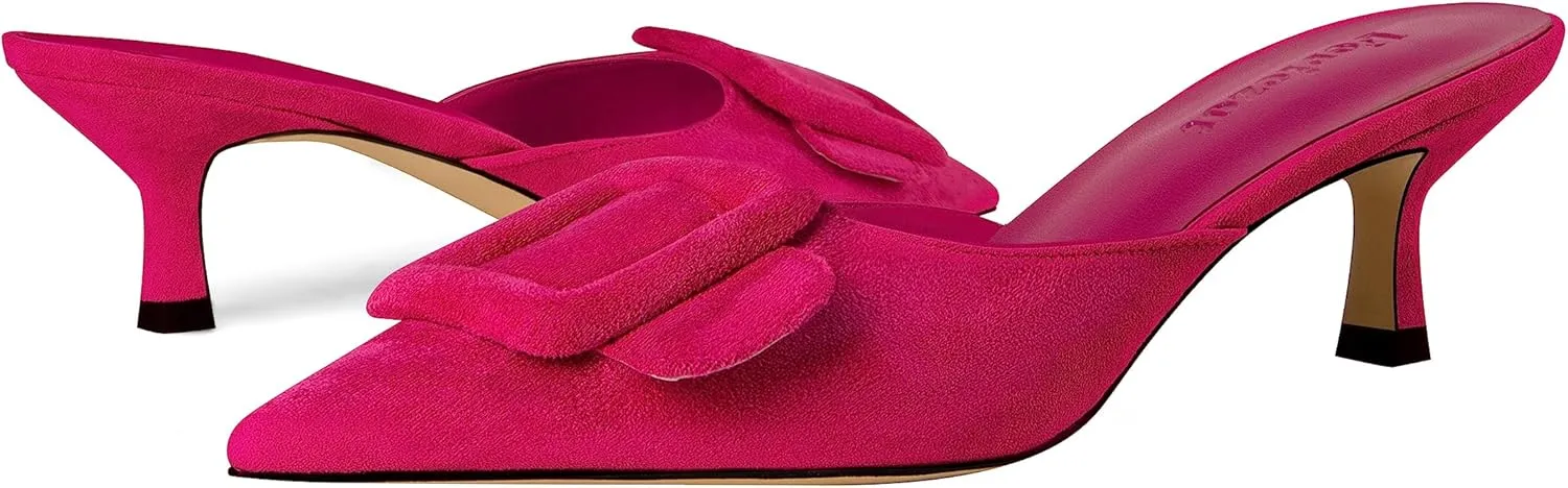 Fericzot Mule Slippers for Women,Slingback Buckle Pumps Pointed Toe Kitten Heels Shoes Slides Backless Dress Sandals