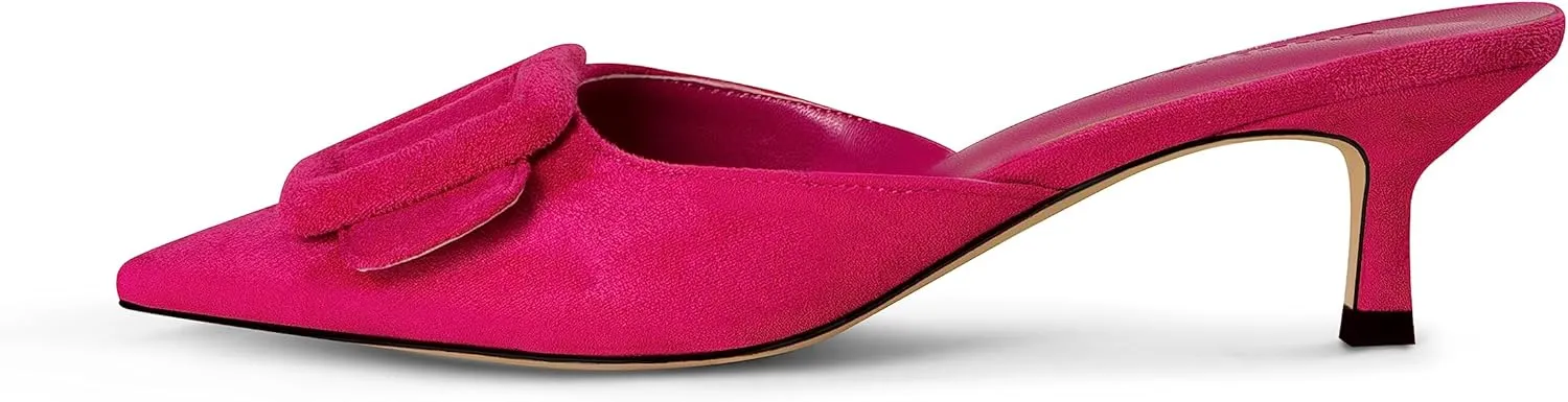 Fericzot Mule Slippers for Women,Slingback Buckle Pumps Pointed Toe Kitten Heels Shoes Slides Backless Dress Sandals