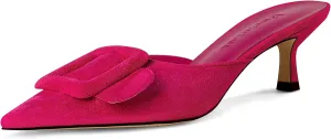 Fericzot Mule Slippers for Women,Slingback Buckle Pumps Pointed Toe Kitten Heels Shoes Slides Backless Dress Sandals