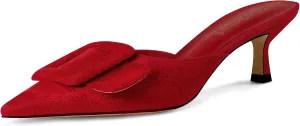 Fericzot Mule Slippers for Women,Slingback Buckle Pumps Pointed Toe Kitten Heels Shoes Slides Backless Dress Sandals