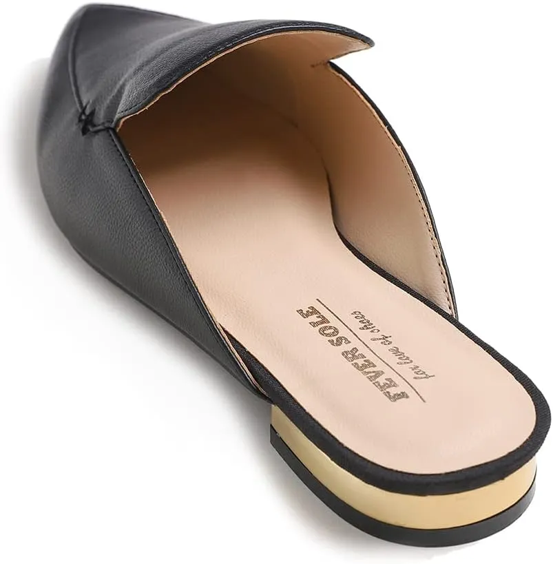 FEVERSOLE Women's Fashion Deco Mules Slip On Backless Slide Flats