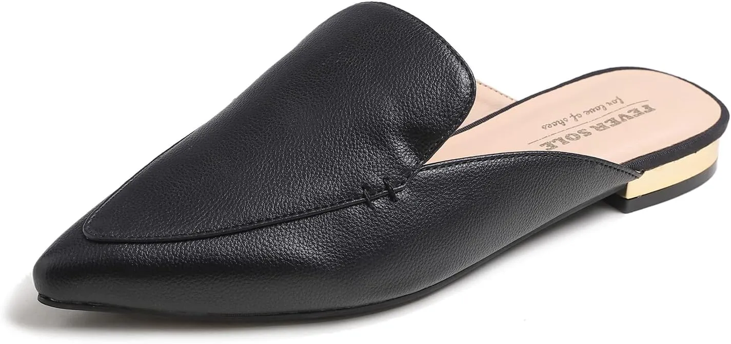 FEVERSOLE Women's Fashion Deco Mules Slip On Backless Slide Flats