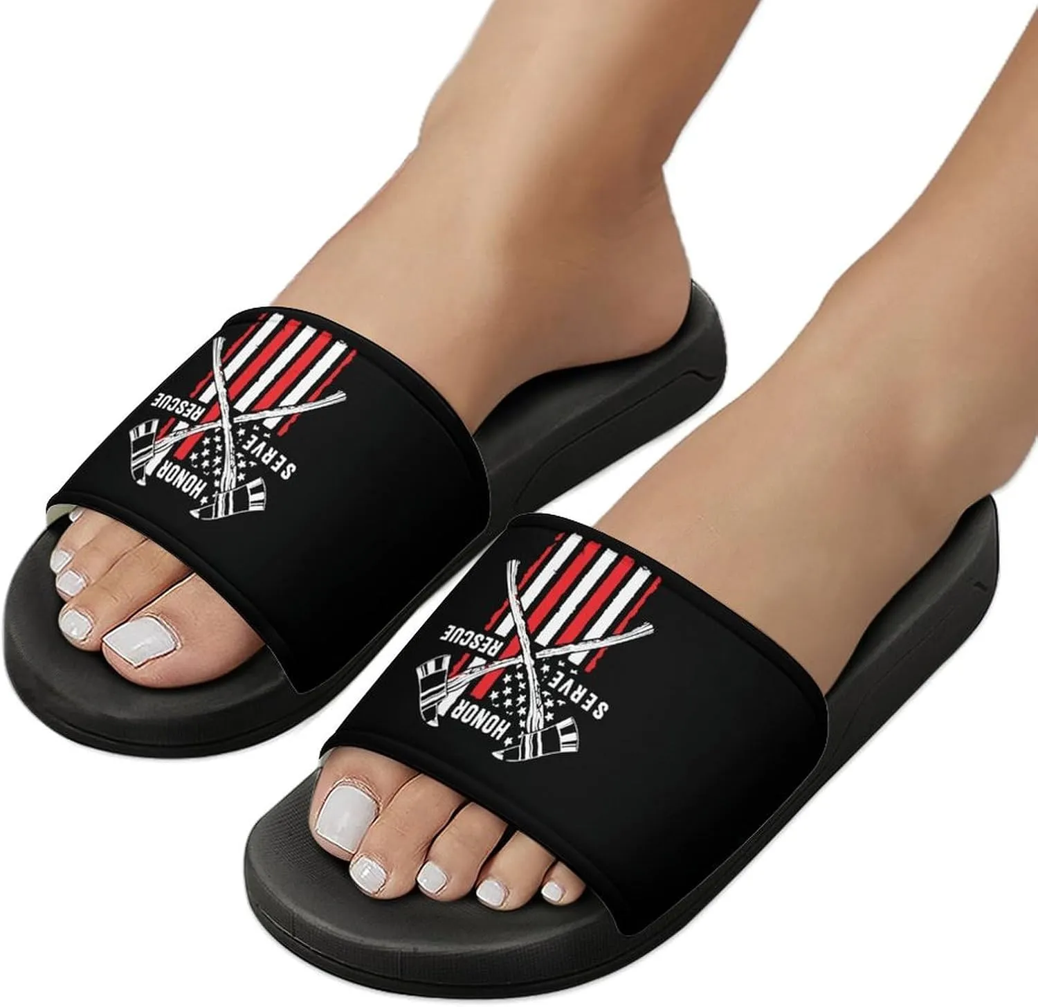 Firefighter American Fireman Flag Funny Slide Sandals Non-Slip PVC Shower Slipper House Shoes Open Toe Slippers for Adult