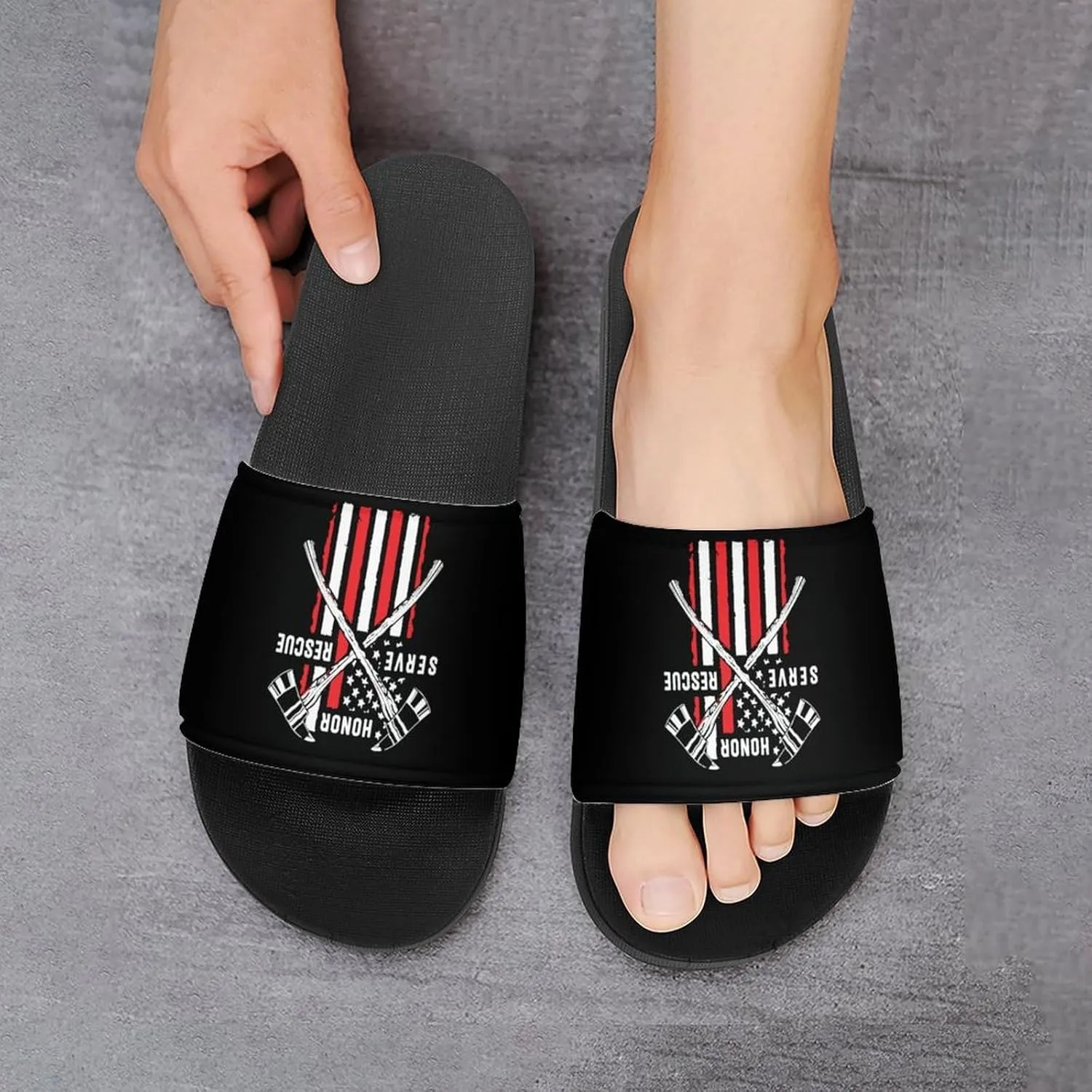 Firefighter American Fireman Flag Funny Slide Sandals Non-Slip PVC Shower Slipper House Shoes Open Toe Slippers for Adult