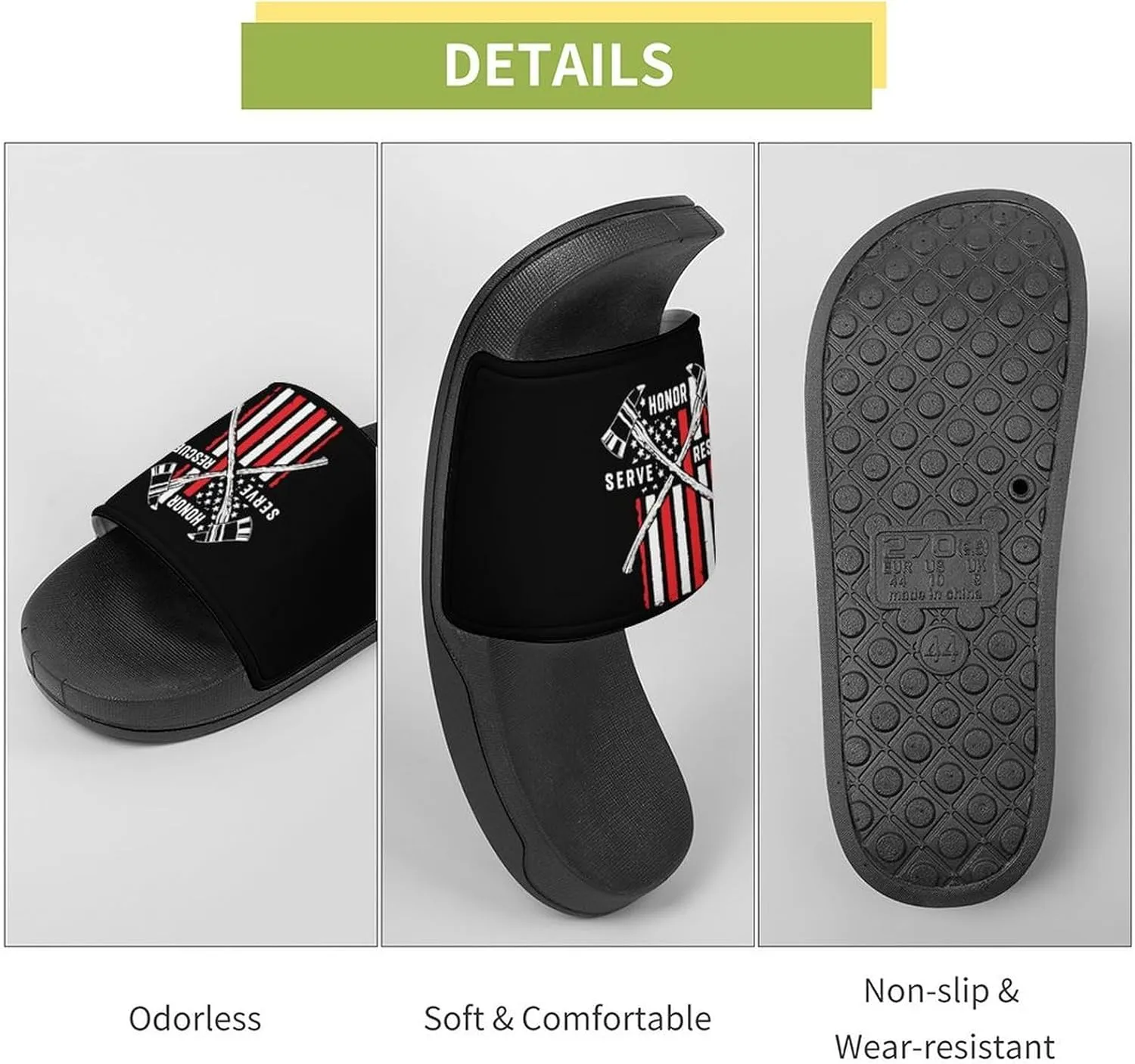 Firefighter American Fireman Flag Funny Slide Sandals Non-Slip PVC Shower Slipper House Shoes Open Toe Slippers for Adult