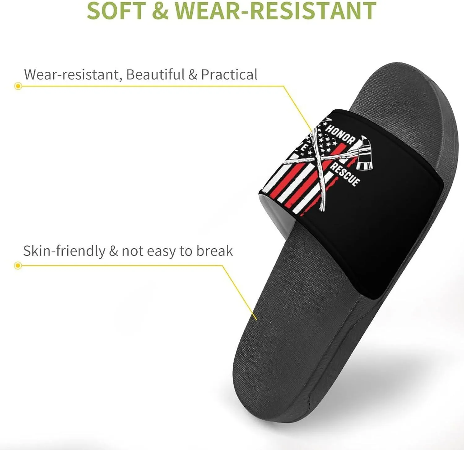 Firefighter American Fireman Flag Funny Slide Sandals Non-Slip PVC Shower Slipper House Shoes Open Toe Slippers for Adult