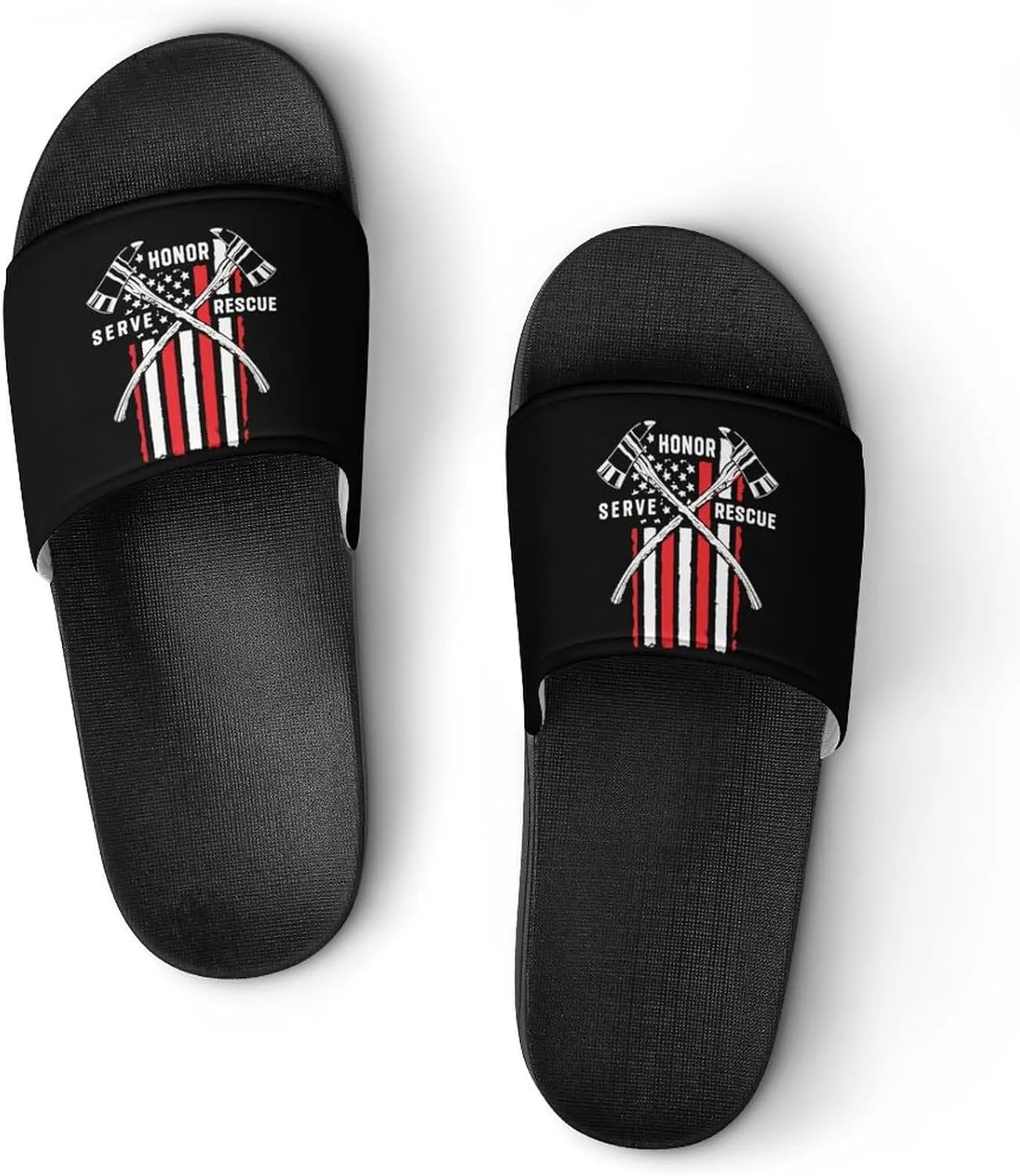 Firefighter American Fireman Flag Funny Slide Sandals Non-Slip PVC Shower Slipper House Shoes Open Toe Slippers for Adult