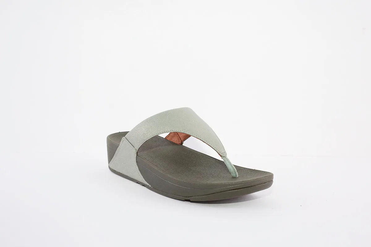FITFLOP LULU SHIMMER WEDGE TOE-POST MULE - GREEN
