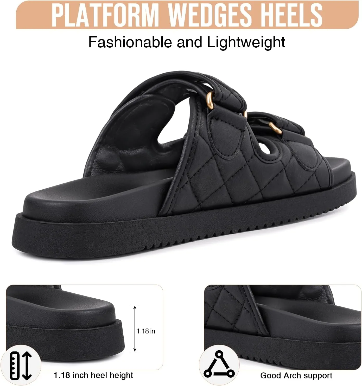 FITORY Women's Flat Sandals Classic Adjustable Double Strap with Cushioned Footbed for Summer Size 6-11