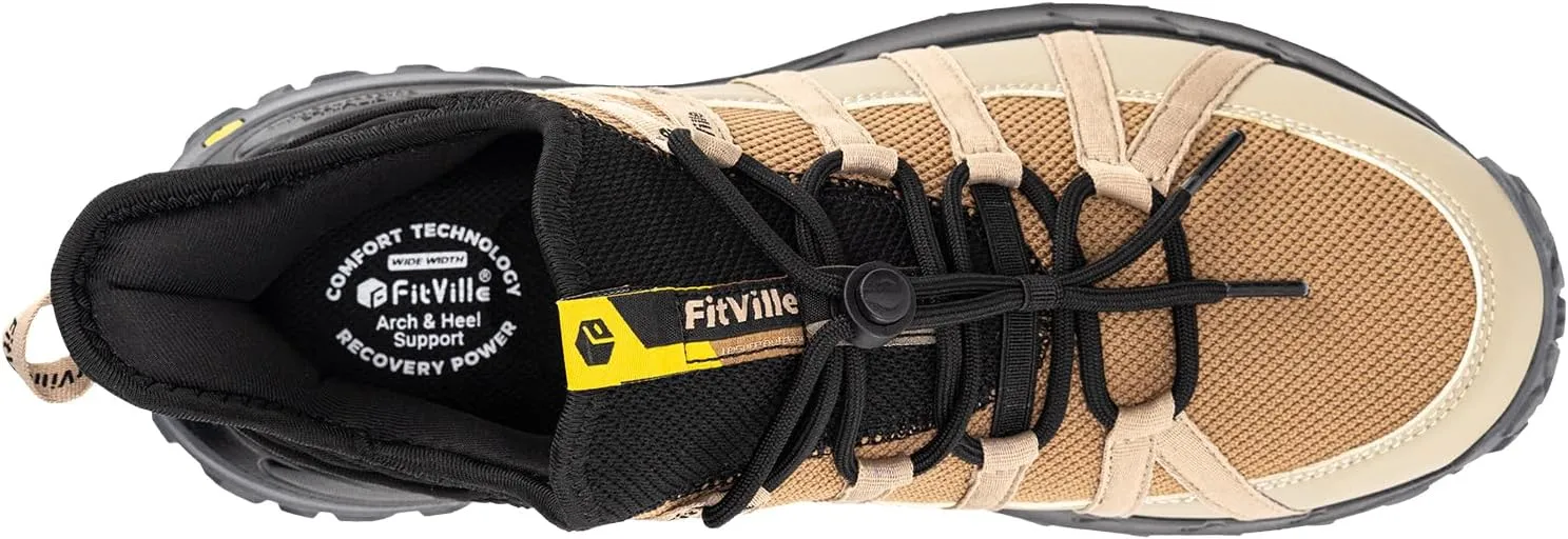FitVille Wide Slip on Shoes for Men Walking Hiking Shoes Outdoor Trekking Loafer Arch Support | Slip Resistant | Wide Toe Box