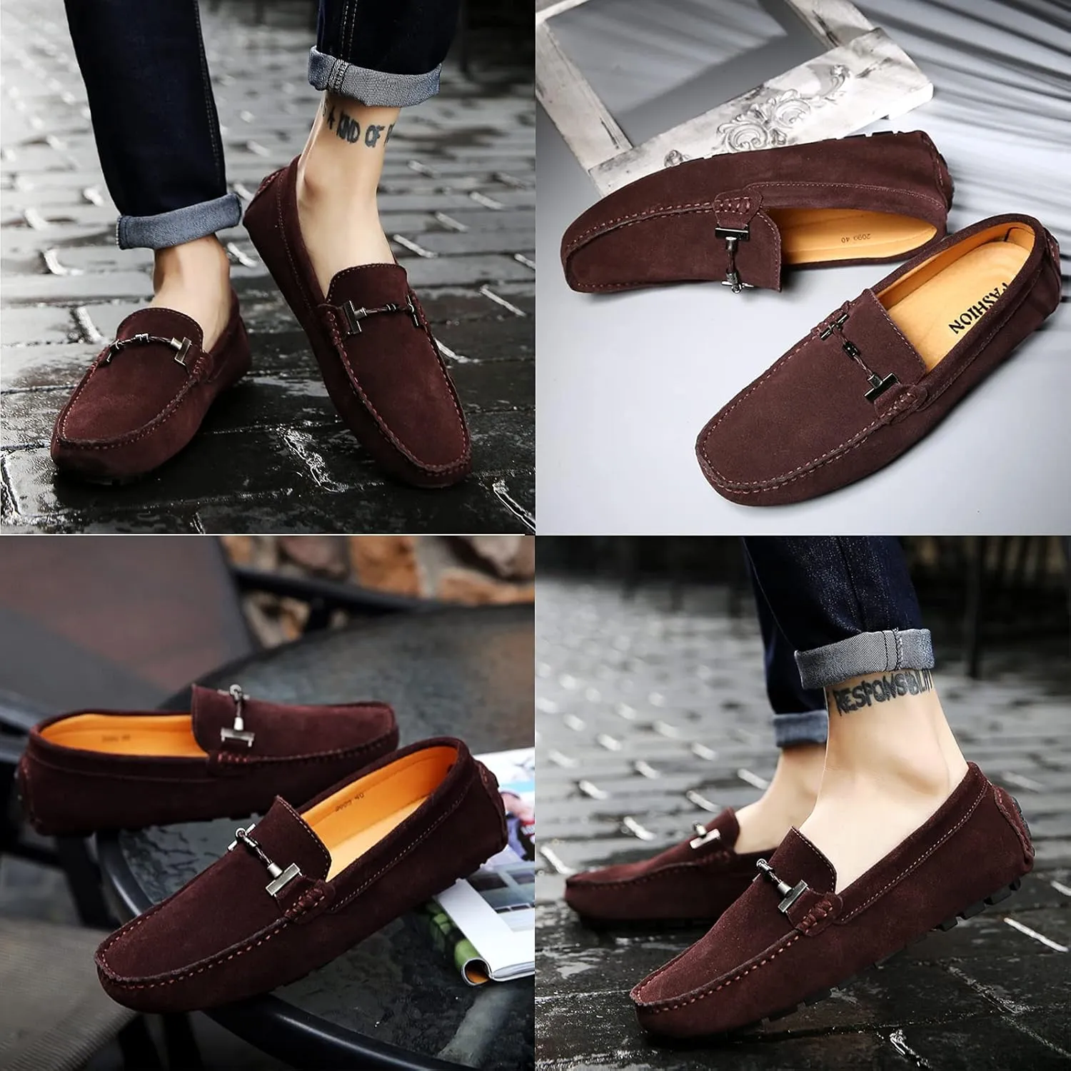 Flat Loafer for Men Suede Leather Slip-on Dress Driving Moccasins Casual Boat Shoes