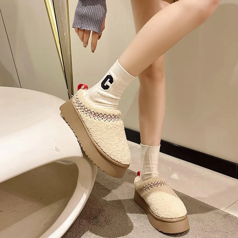 Fleece Lined Women's Mini Ankle Boot Slippers - Classic Snow Boots with Anti-Slip Platforms for Indoor & Outdoor Use