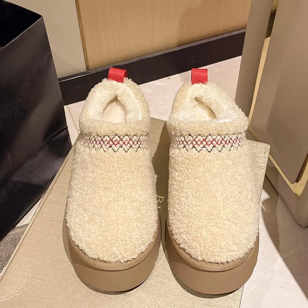 Fleece Lined Women's Mini Ankle Boot Slippers - Classic Snow Boots with Anti-Slip Platforms for Indoor & Outdoor Use