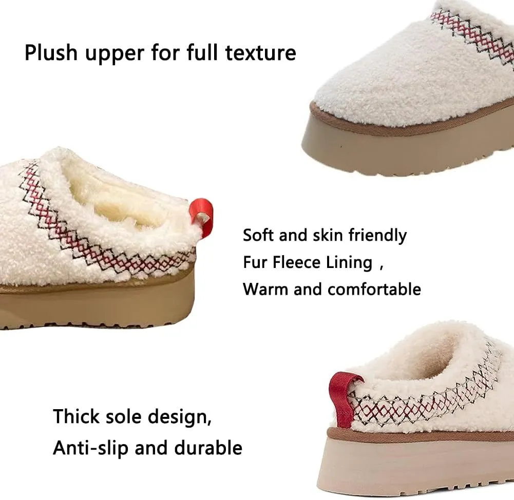 Fleece Lined Women's Mini Ankle Boot Slippers - Classic Snow Boots with Anti-Slip Platforms for Indoor & Outdoor Use