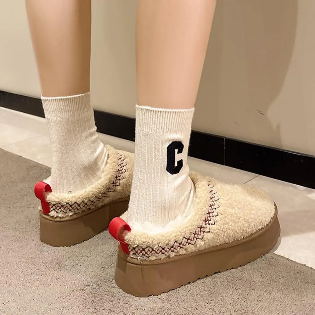 Fleece Lined Women's Mini Ankle Boot Slippers - Classic Snow Boots with Anti-Slip Platforms for Indoor & Outdoor Use