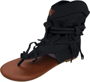Flip Flops for Women Dressy Summer Flats Vintage Fringe Tassel Straps Clip Toe Slides Breathable Mesh Slippers Bohemian Roman Beach Shoes Boots