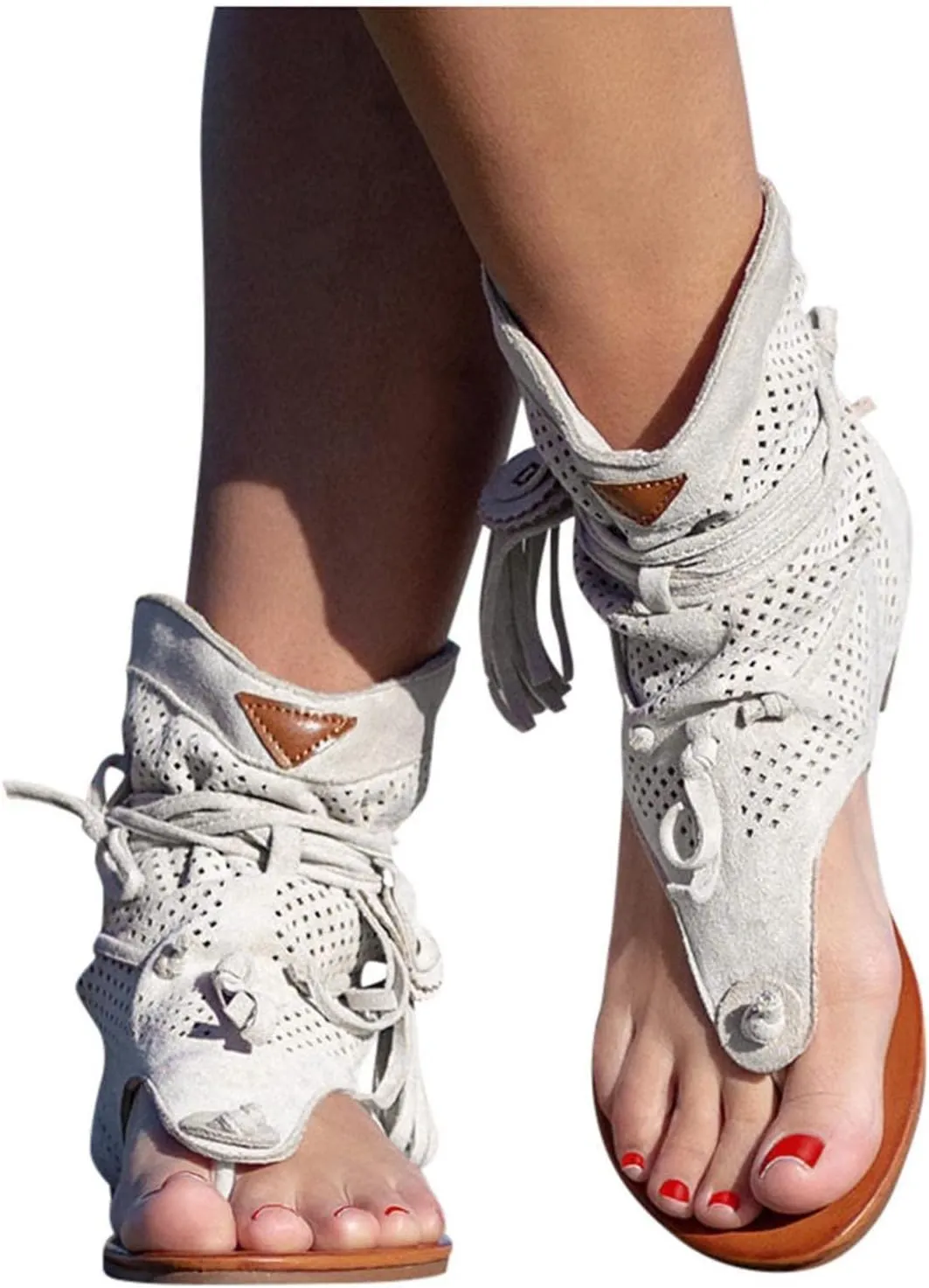 Flip Flops for Women Dressy Summer Flats Vintage Fringe Tassel Straps Clip Toe Slides Breathable Mesh Slippers Bohemian Roman Beach Shoes Boots