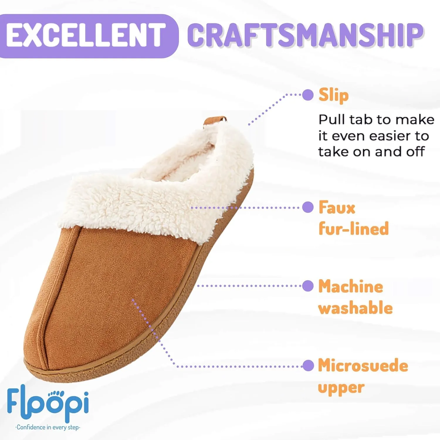 Floopi House Slippers for Women, Fur Lined Clog Womens Slippers Cozy Memory Foam with Indoor & Outdoor Anti Skid Sole