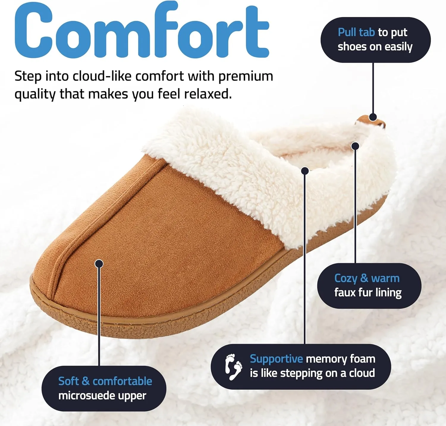 Floopi House Slippers for Women, Fur Lined Clog Womens Slippers Cozy Memory Foam with Indoor & Outdoor Anti Skid Sole