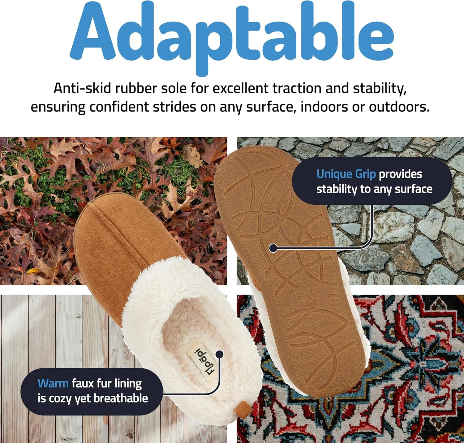 Floopi House Slippers for Women, Fur Lined Clog Womens Slippers Cozy Memory Foam with Indoor & Outdoor Anti Skid Sole