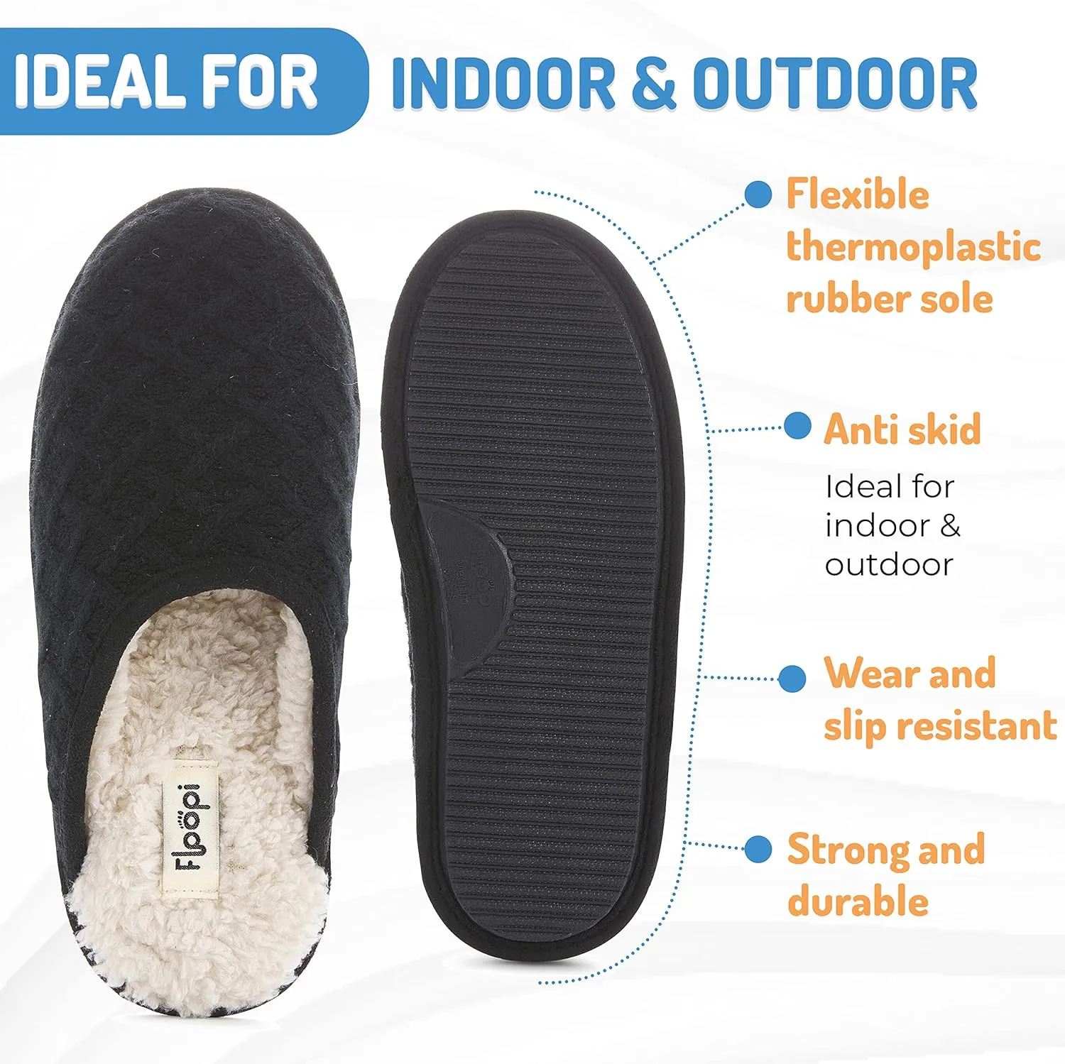 Floopi Slippers for Women Kelly Indoor Outdoor Plaid Faux Sherpa Fur Lined Scuff Slipper W/Memory Foam