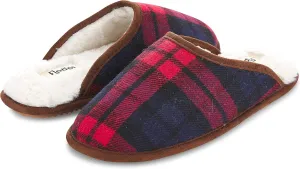 Floopi Slippers for Women Kelly Indoor Outdoor Plaid Faux Sherpa Fur Lined Scuff Slipper W/Memory Foam