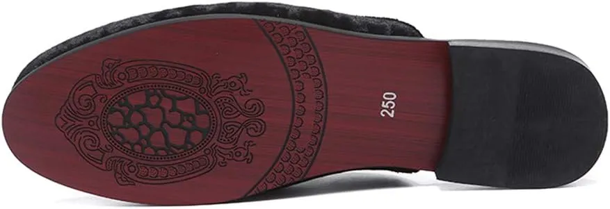 FLQL Men's Leather Scuff Slippers Velvet Slip On Loafers Fashion Backless Mule Clogs Anti-Slip Sandals Slides for Men and Women Designer Size 7-13