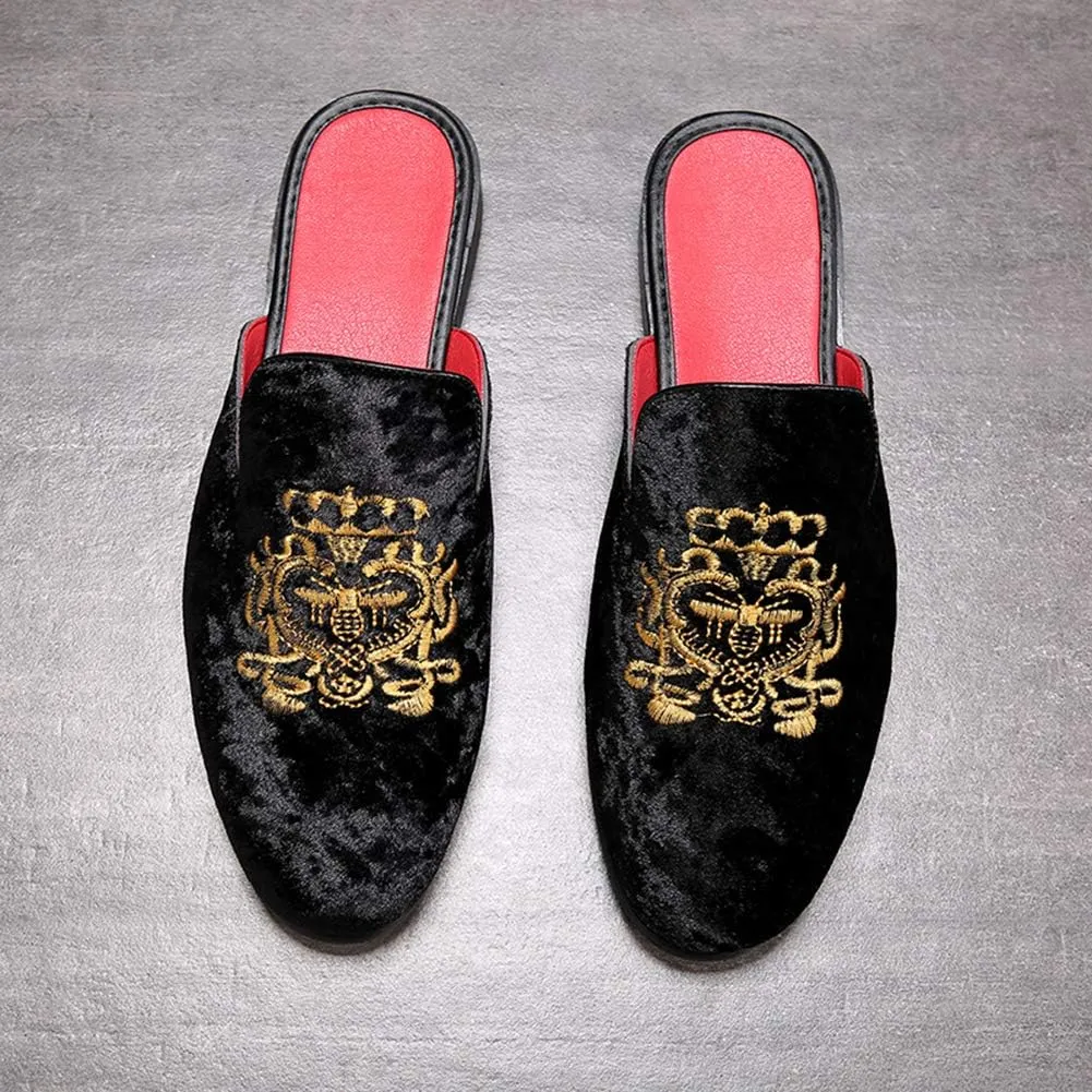 FLQL Men's Leather Scuff Slippers Velvet Slip On Loafers Fashion Backless Mule Clogs Anti-Slip Sandals Slides for Men and Women Designer Size 7-13