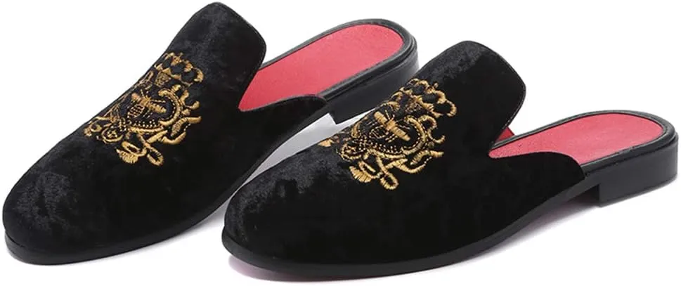 FLQL Men's Leather Scuff Slippers Velvet Slip On Loafers Fashion Backless Mule Clogs Anti-Slip Sandals Slides for Men and Women Designer Size 7-13
