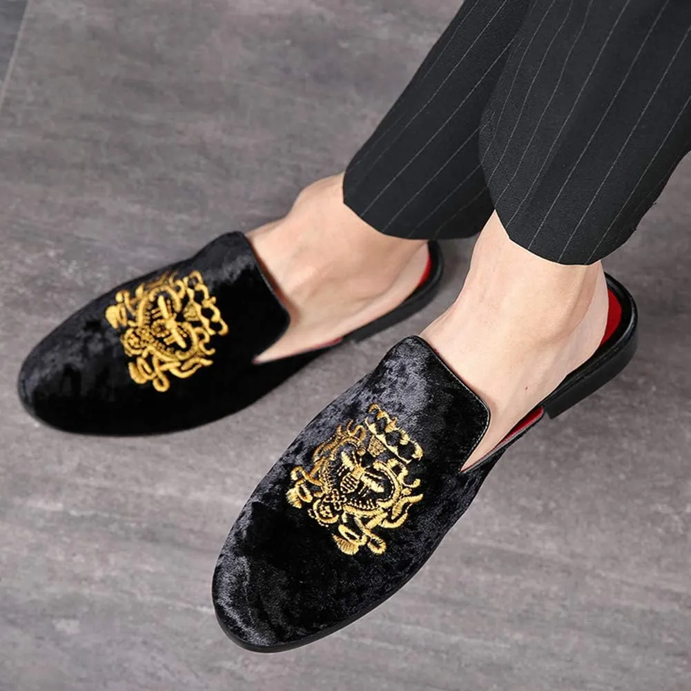 FLQL Men's Leather Scuff Slippers Velvet Slip On Loafers Fashion Backless Mule Clogs Anti-Slip Sandals Slides for Men and Women Designer Size 7-13