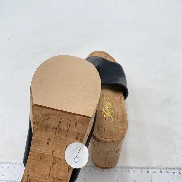 FOWT Black Cork High Chunky Heel Backless Mule Platform Open Toe Vacation Sandal