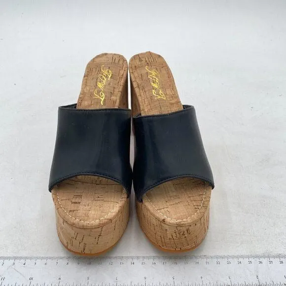 FOWT Black Cork High Chunky Heel Backless Mule Platform Open Toe Vacation Sandal