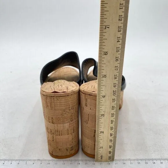 FOWT Black Cork High Chunky Heel Backless Mule Platform Open Toe Vacation Sandal