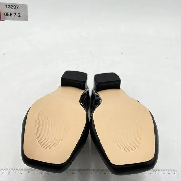 FOWT Black Leopard Square Toe Chunky Heel Backless Mule Sandal Walking Shoes