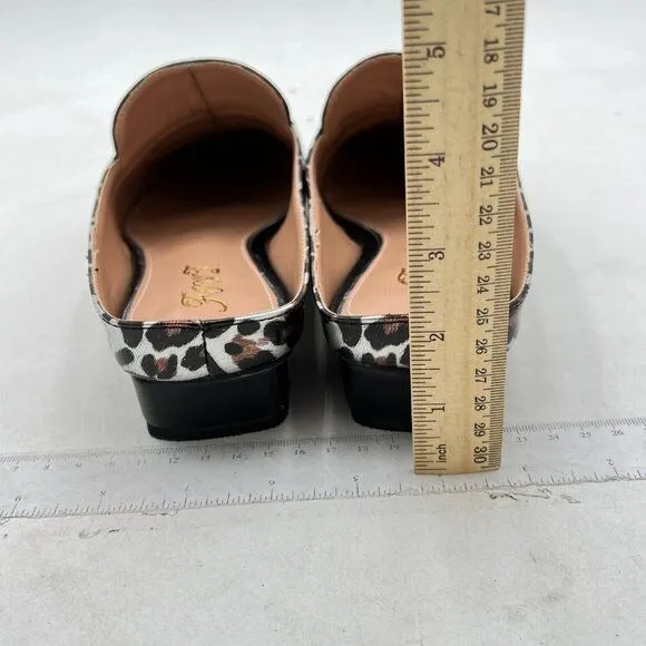 FOWT Black Leopard Square Toe Chunky Heel Backless Mule Sandal Walking Shoes