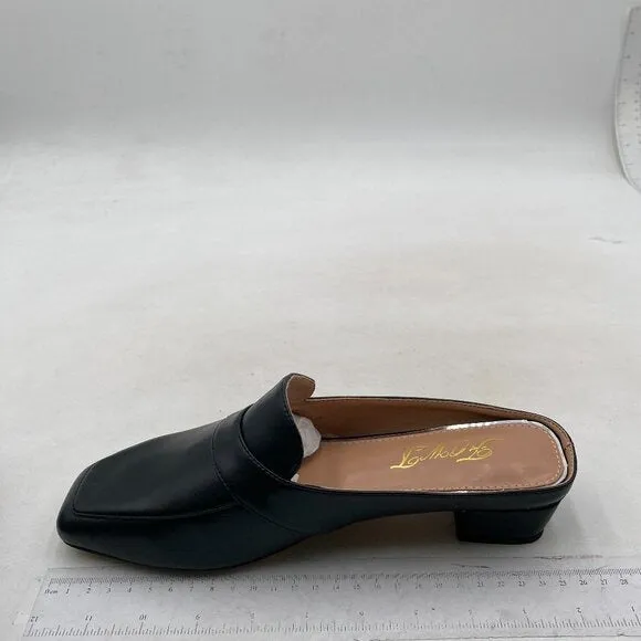 FOWT Black Women Luxury Leather Mule Square Toe Loafer Chunky Heel Backless Mule