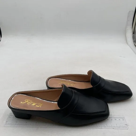 FOWT Black Women Luxury Leather Mule Square Toe Loafer Chunky Heel Backless Mule