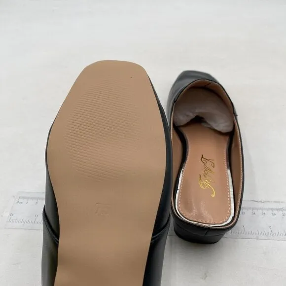 FOWT Black Women Luxury Leather Mule Square Toe Loafer Chunky Heel Backless Mule