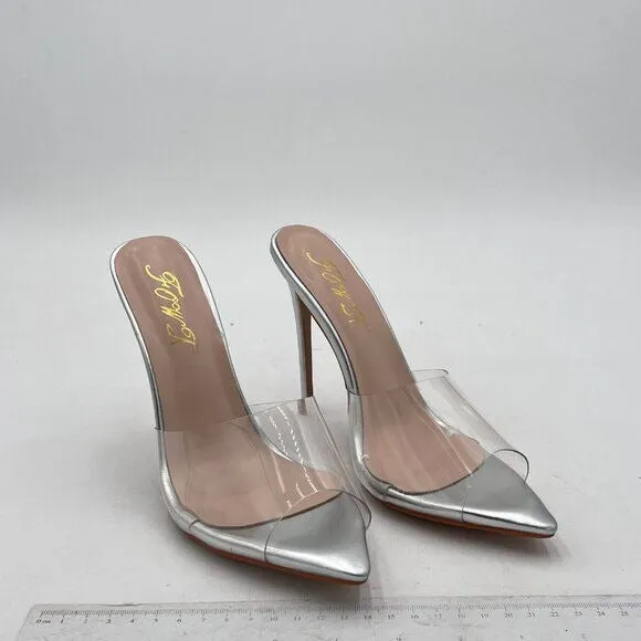 FOWT Clear PVC Mule Open Toe Transparent Slippers High Heel Outdoor Sandals