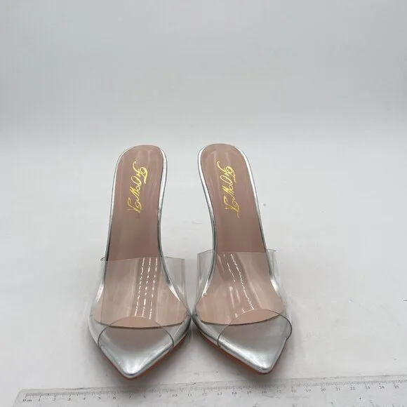 FOWT Clear PVC Mule Open Toe Transparent Slippers High Heel Outdoor Sandals