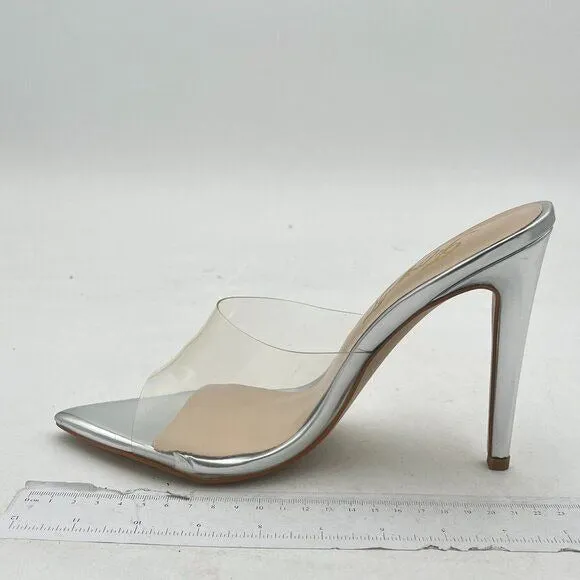 FOWT Silver Clear Mule Pointed Open Toe Slippers with Sexy High Heel Sandals