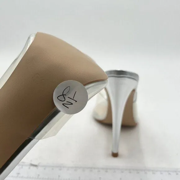 FOWT Silver Clear Mule Pointed Open Toe Slippers with Sexy High Heel Sandals