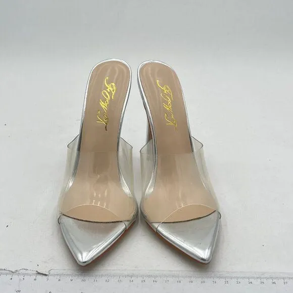 FOWT Silver Clear Mule Pointed Open Toe Slippers with Sexy High Heel Sandals
