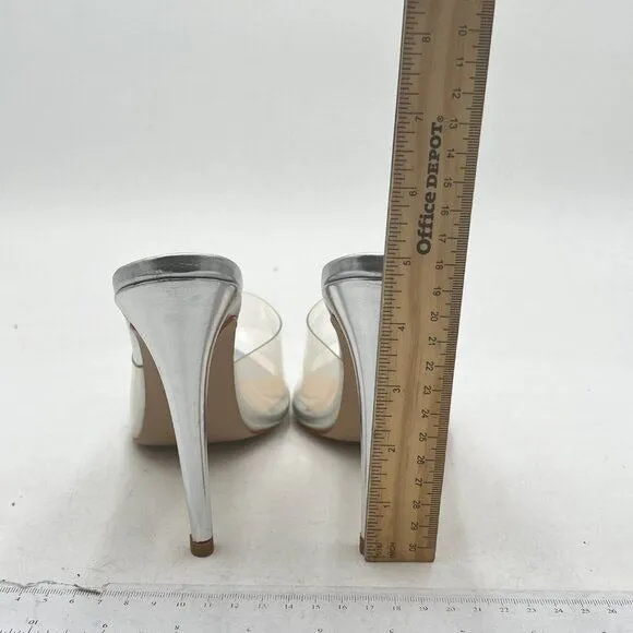 FOWT Silver Clear Mule Pointed Open Toe Slippers with Sexy High Heel Sandals