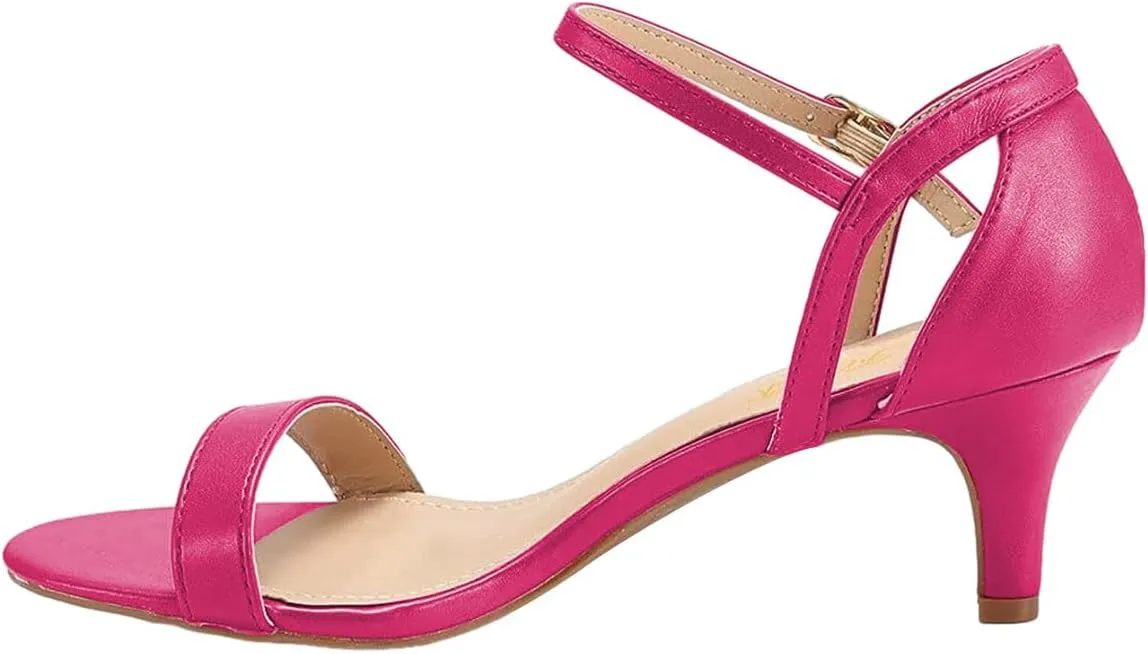 FOWT Women Classic Open Toe Heeled Sandals Ankle Strap Comfortable Kitten Low Heels Party Dress Summer Shoes Size 4-15 US