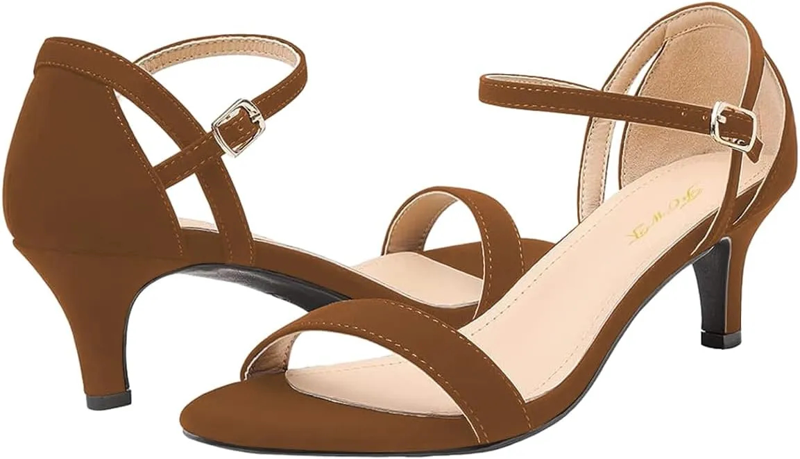 FOWT Women Classic Open Toe Heeled Sandals Ankle Strap Comfortable Kitten Low Heels Party Dress Summer Shoes Size 4-15 US
