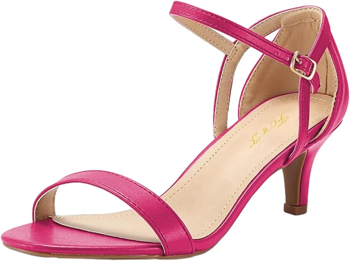 FOWT Women Classic Open Toe Heeled Sandals Ankle Strap Comfortable Kitten Low Heels Party Dress Summer Shoes Size 4-15 US